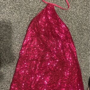 Pink sparkly low back dress